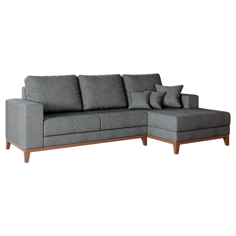 Sofá 3 Lugares Belgrado com Chaise Direito Linho Cinza 230 cm - Home & Living