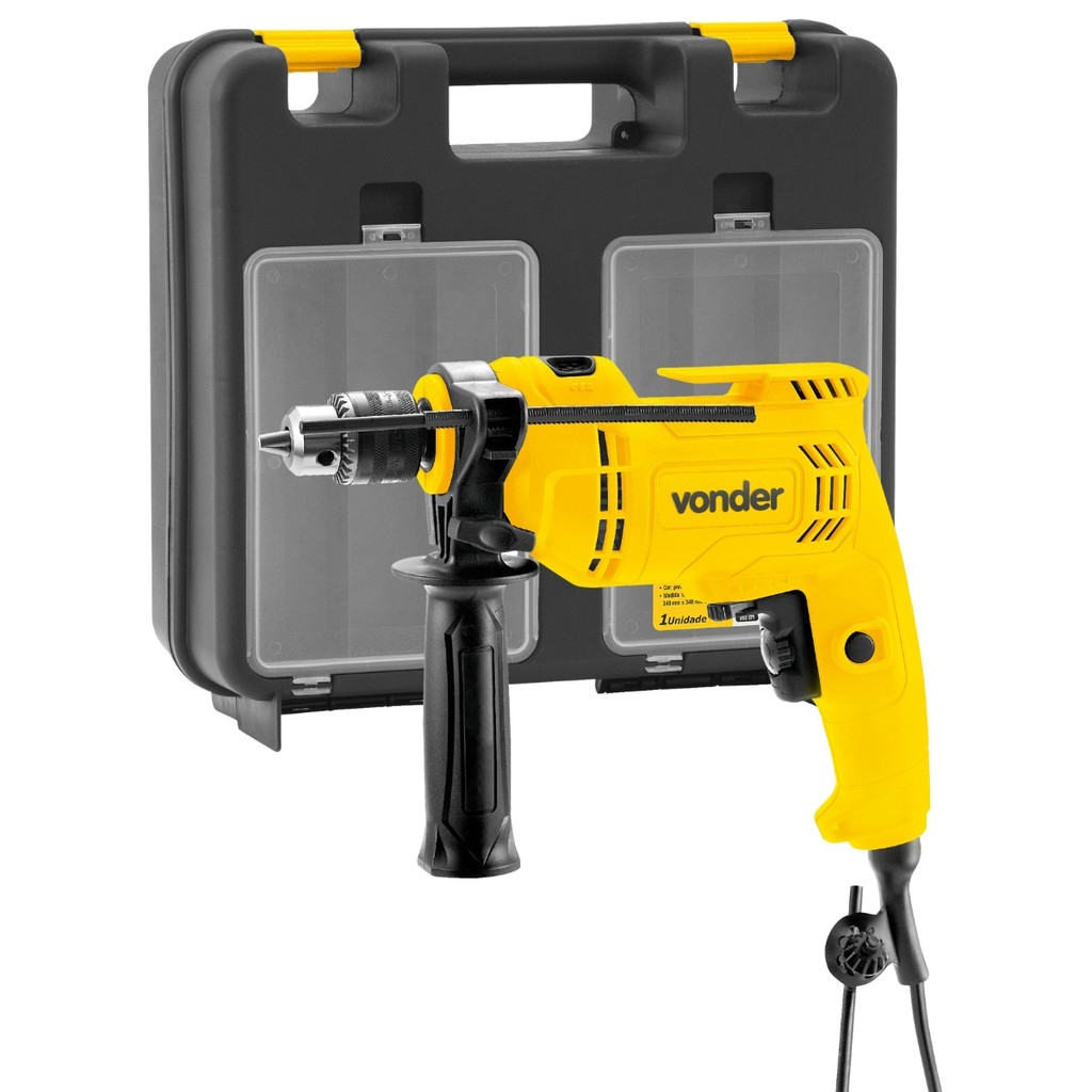 Furadeira Com Impacto 3/8" Vonder Com Maleta Para Transporte Com Divisores