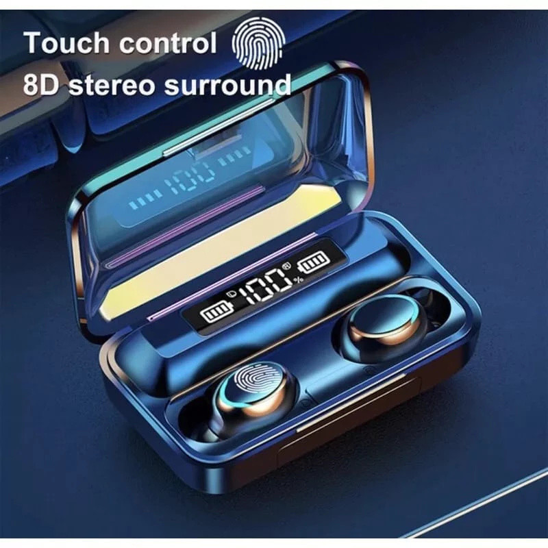 Fone De Ouvido Sem Fio F9 Display Led Power Bank Audio Premium Bluetooth 5.0, Earbuds Buetooth POWER BANK,-Baratinha