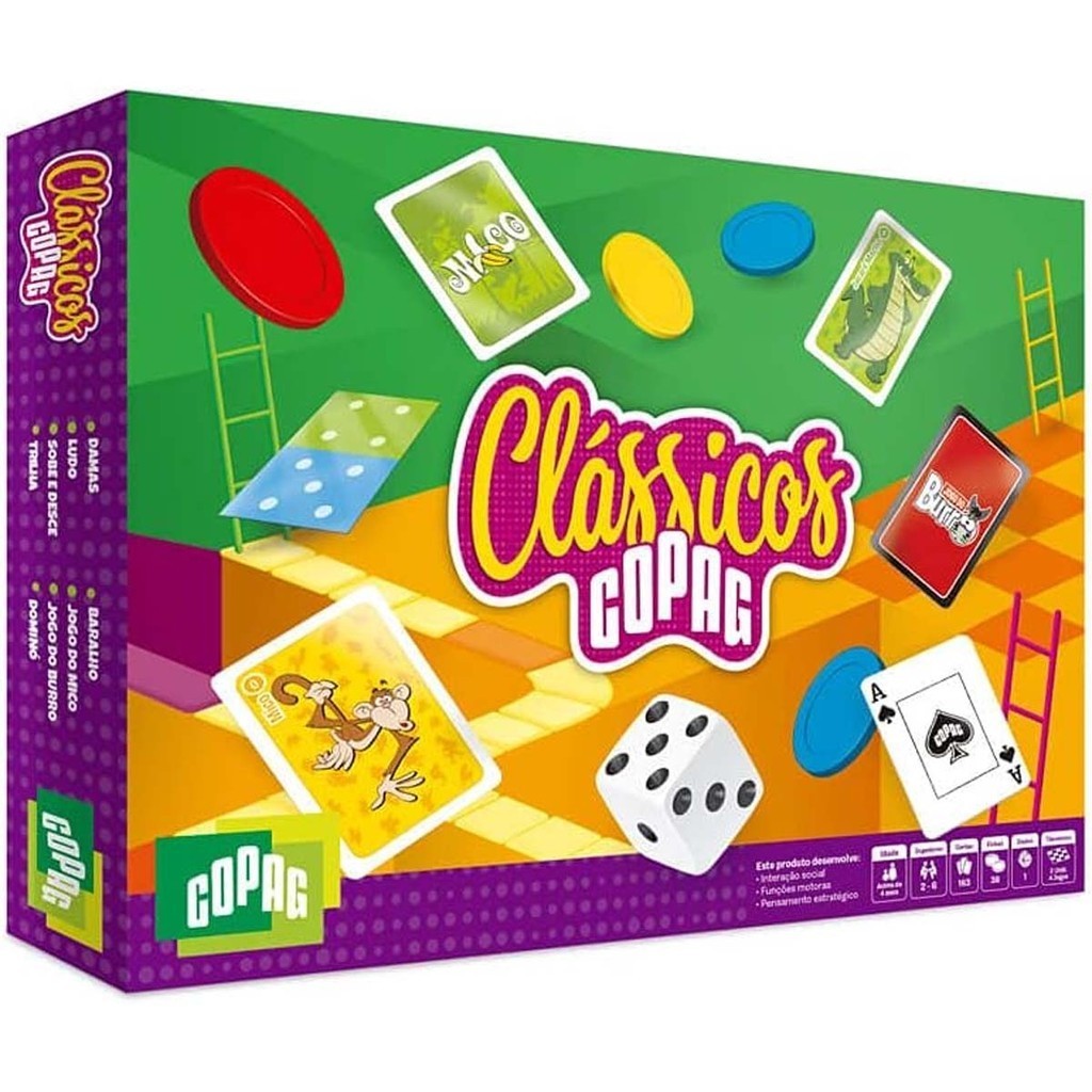 Kit Jogos Classicos Copag Ludo Trilha Sobe e Desce Dama Domino Baralho Jogo do Burro Jogo do Mico