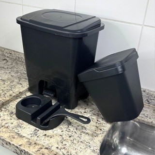 Conjunto Elegance Lixeira Pedal 13 Litros, Lixeira de Pia 4,8 litros, Porta Detergente e Rodinho De Pi