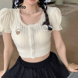Lovito Camiseta Feminina Casual Com Gola Lisa E Babados LNA40070