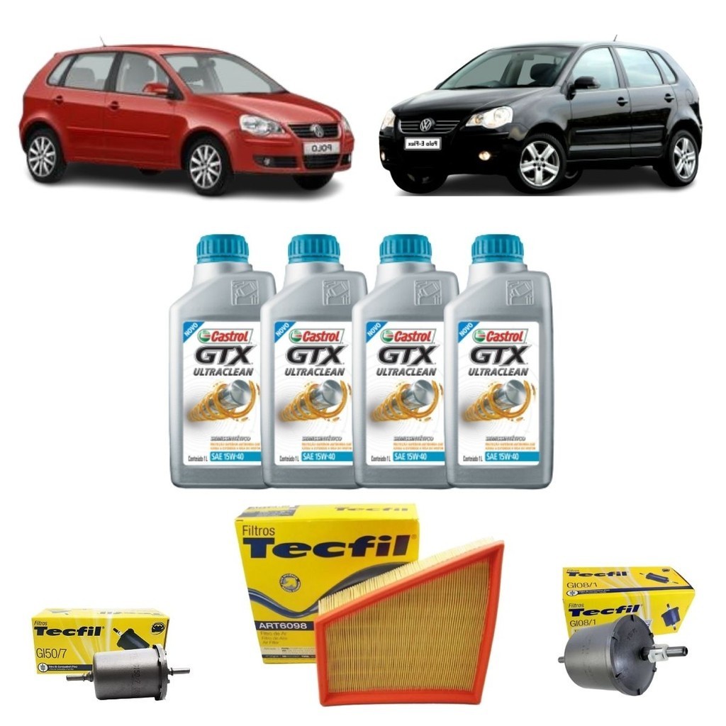 Kit Troca De Oleo E Filtros VW Polo 1.6 8V 15w40 Castrol em Oferta na Shopee