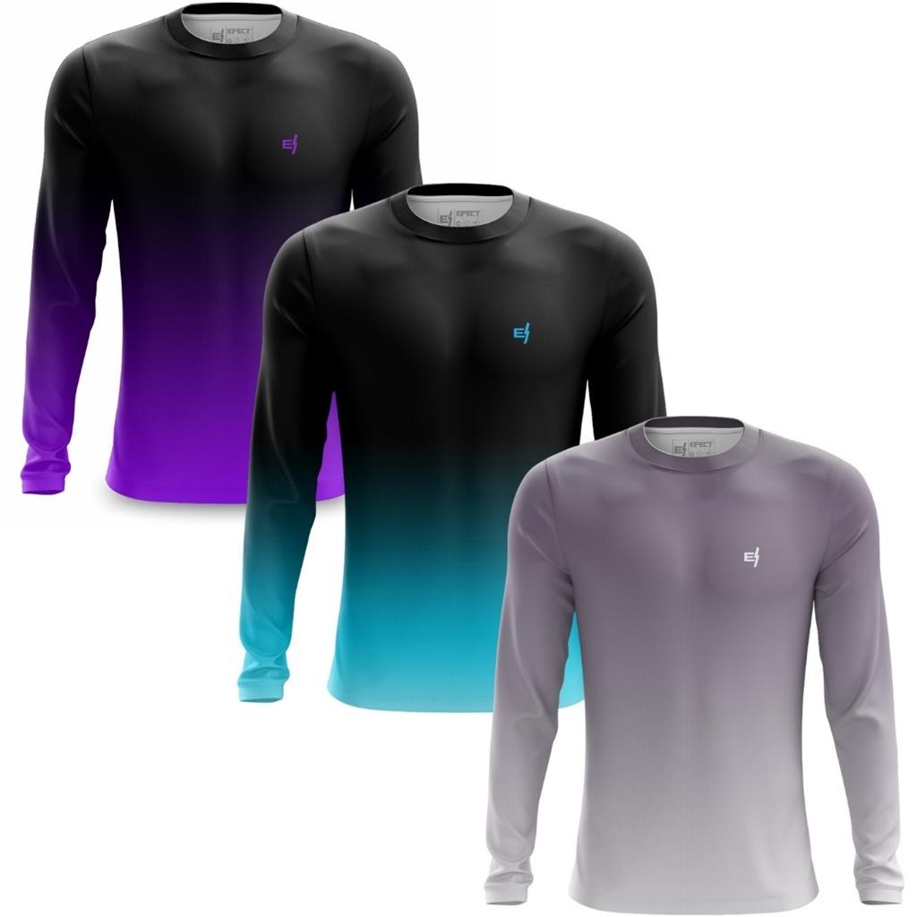 Kit 3 Camisa Masculina Protecao UV Corrida Camiseta Manga Longa Treino Academia Fitness Bike Corrida Caminhada
