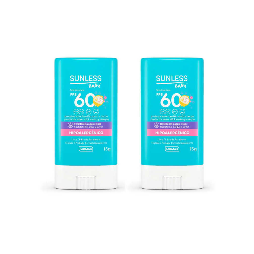 Kit 2 Unidades Protetor Solar Sunless Baby 60fps Bastão Resistente A Água - Mom & Baby