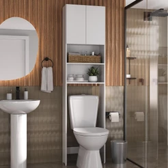 Armário de Banheiro Compacto Organizador com 2 Portas para Vaso Sanitário Multimóveis Branco
