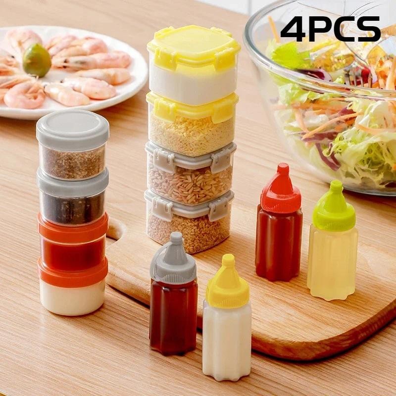 4PCS Mini Frasco De Molho Plástico Squeeze Bottle Jam Extrusion Bottles Outdoor Barbecue Seasoning Set Bento Lunch Box Acessórios