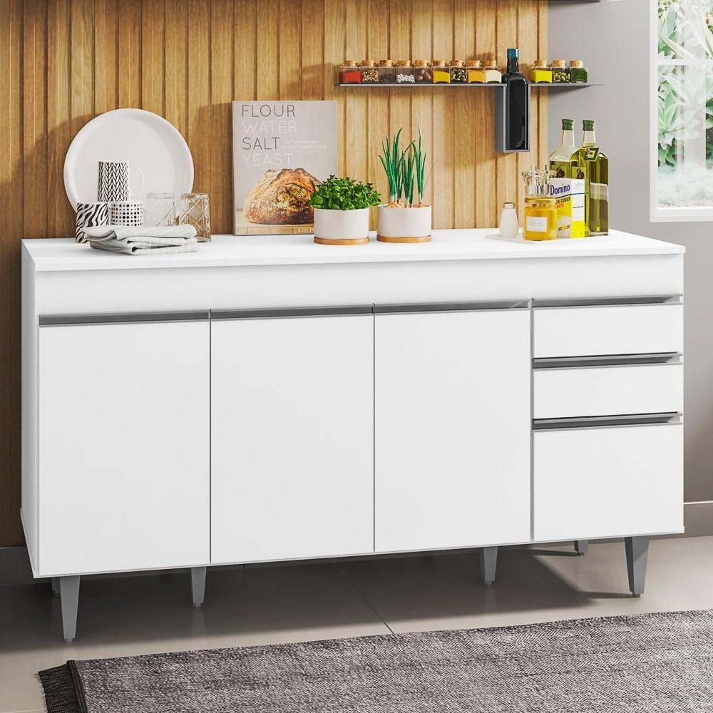 Balcão Gabinete Para Pia 150cm com Tampo 4 Portas 2 Gavetas Marrocos Branco - Lumil em Oferta na Shopee