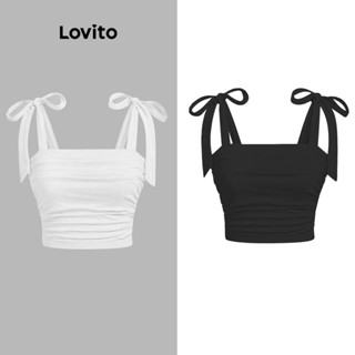 Lovito Casual Regata com Babado Plissado para Mulheres L80ED131