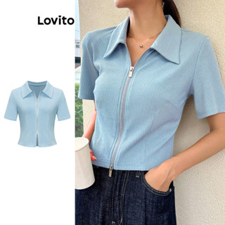 Lovito Elegante Camiseta com Zíper para Mulheres L80ED126