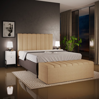 Kit Cabeceira Cama Box Casal 140cm Calçadeira Recamier Baú Dália W01 Linho Bege Escuro - Lyam Decor em Oferta na Shopee