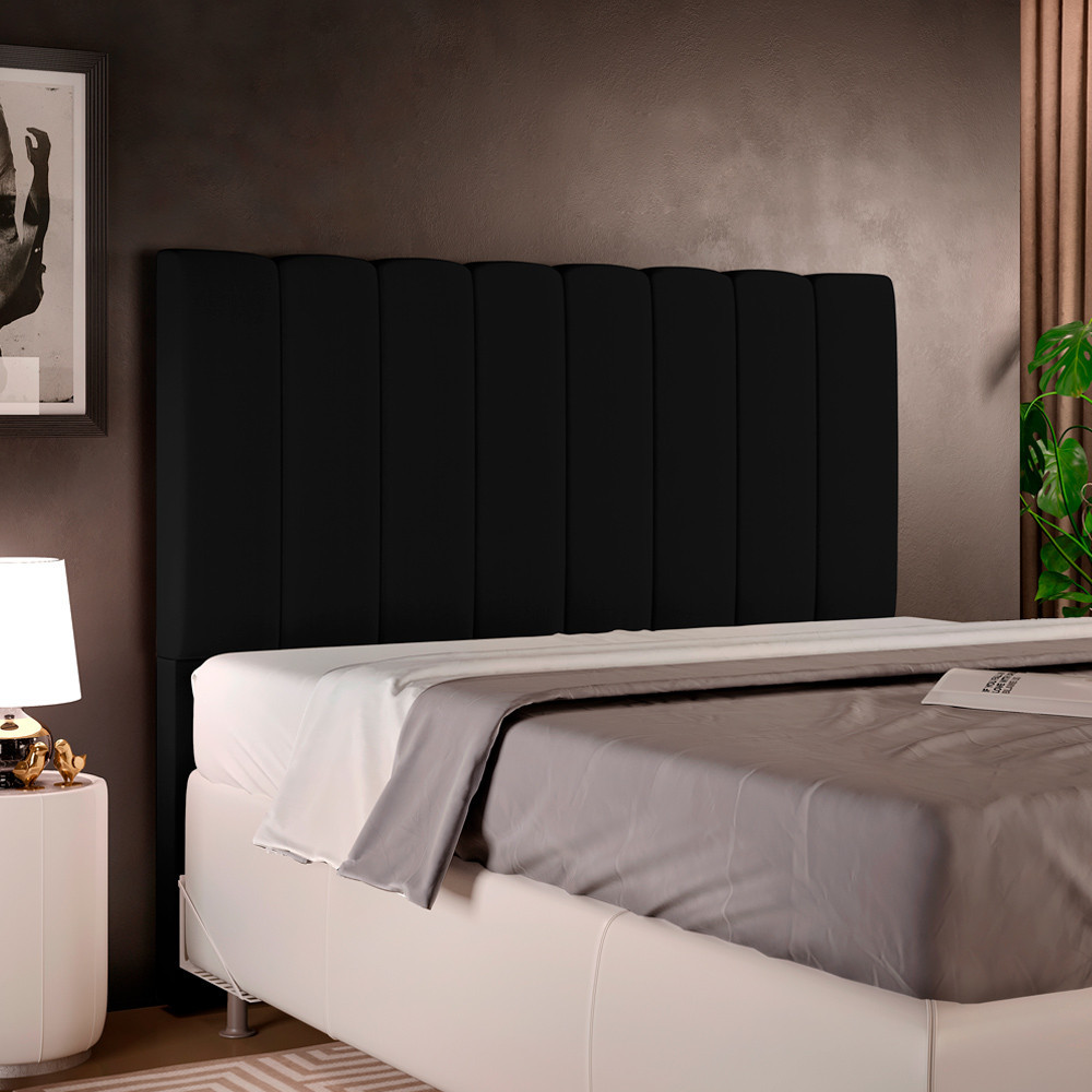 Cabeceira Cama Box Casal 140 cm Dália W01 Suede Preto - Lyam Decor em Oferta na Shopee