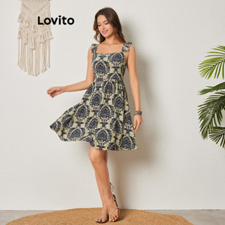 Lovito Vestido Boho Tribal Com Babados Para Mulheres LBL08354