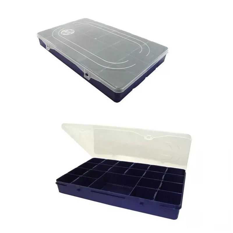 ESTOJO PARA PESCA MULTIUSO SIMPLES HI - 21 DIVISÕES 35X22X4.5CM AZUL