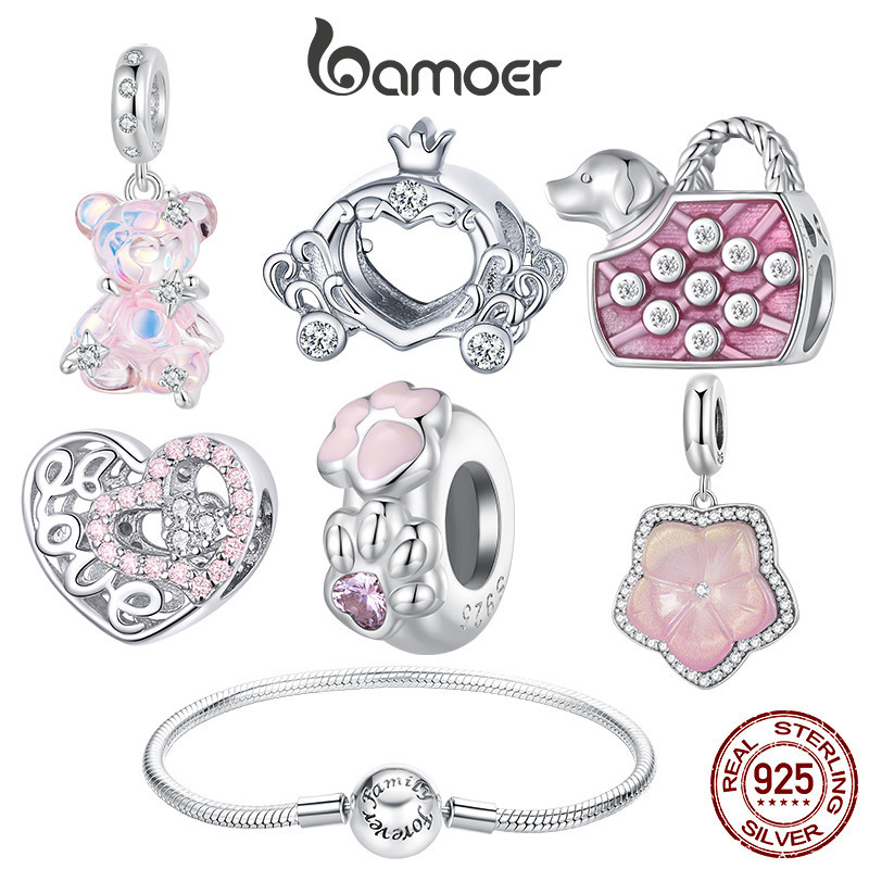 Bamoer 925 Sterling Sliver Charm Cute Bear Heart Dogs Design Pendant Acessórios Para Pulseiras Presentes Meninas em Oferta na Shopee