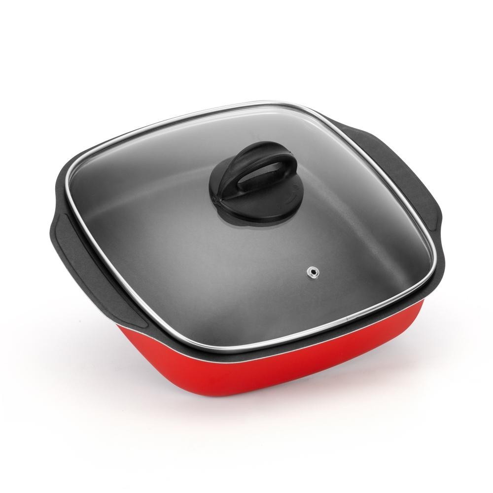 Assadeira Quadrada Antiaderente Com Tampa Vermelha Nacional em Oferta na Shopee
