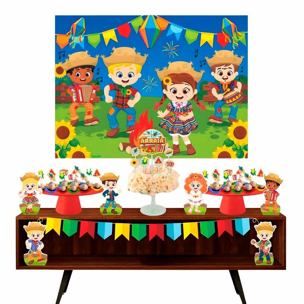 Decoração Festa Junina Completa em EVA Enfeite de Parede e Mesa Com Painel e Bandeirinhas em Oferta na Shopee