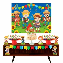 Decoração Festa Junina Completa em EVA Enfeite de Parede e Mesa Com Painel e Bandeirinhas