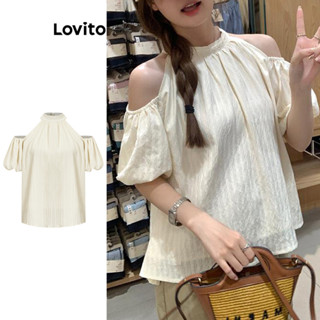 Lovito Blusa Fofa Básica com Amarração e Recortes em Tecido Texturizado para Mulheres L73AD003