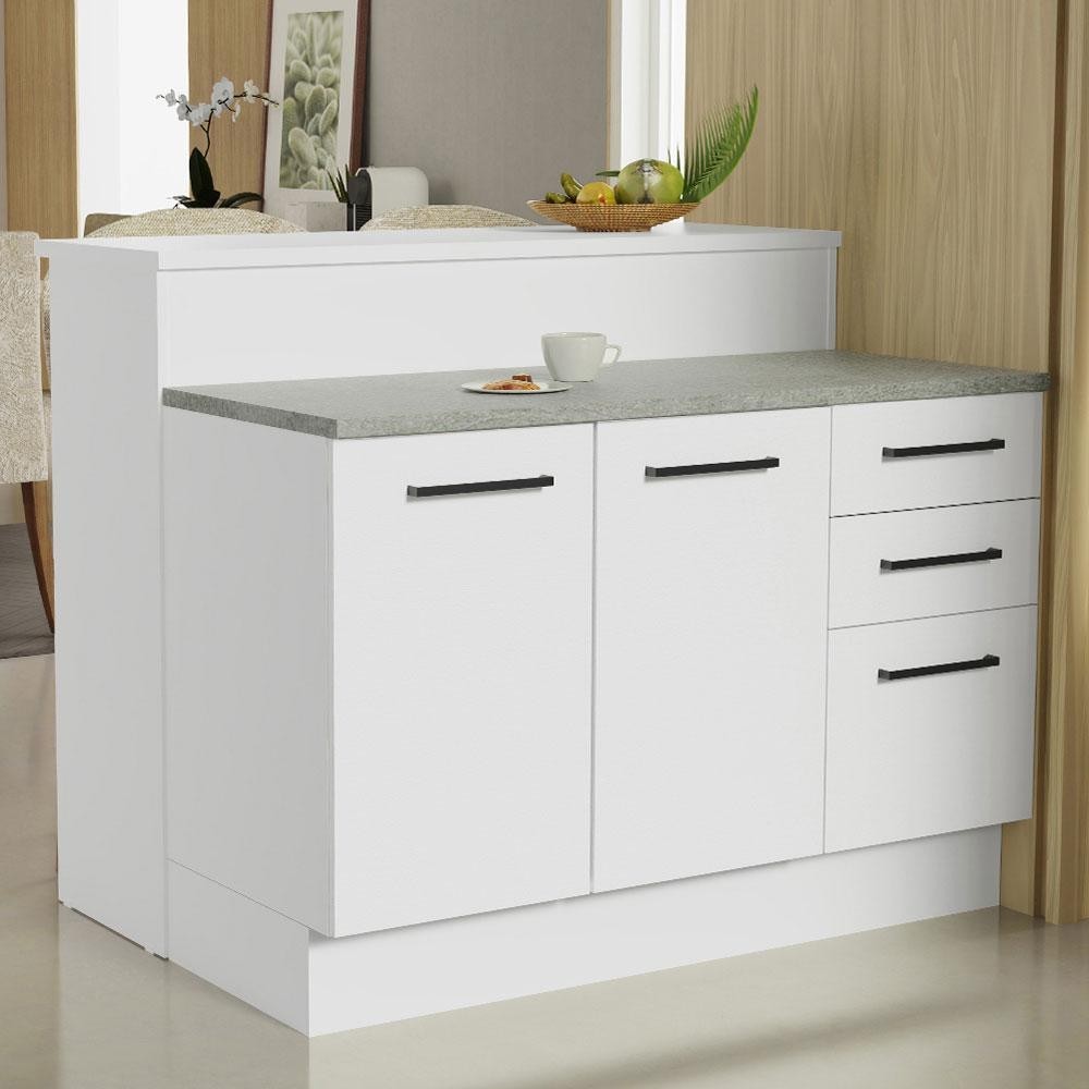 Ilha de Cozinha com Bancada e Balcão 120 cm Branco Agata Madesa - Home & Living