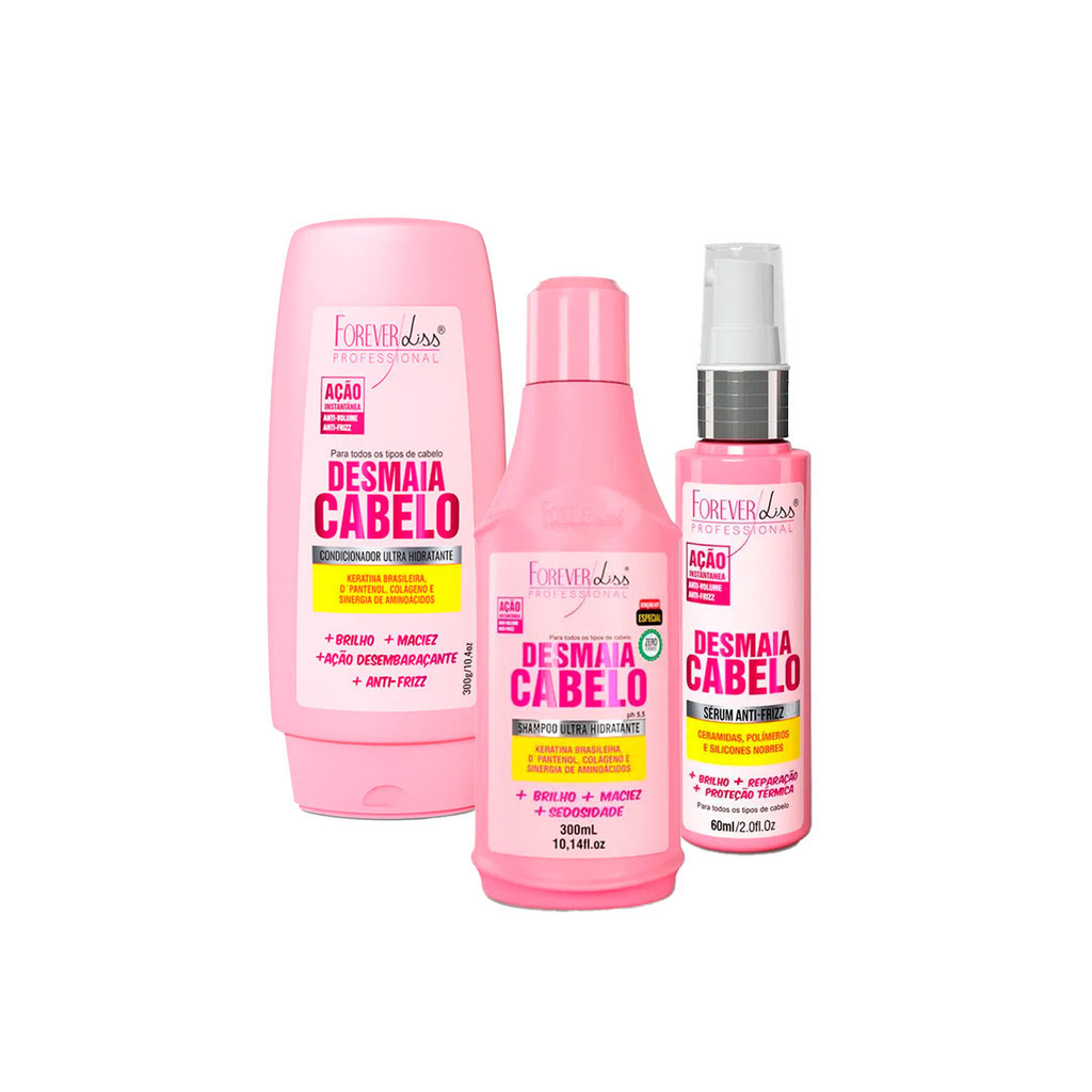 Kit Forever Liss Shampoo Condicionador Sérum Desmaia Cabelo