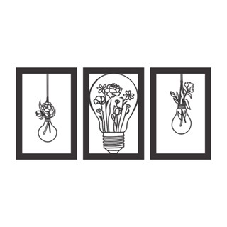 3 Quadros Decorativo Lâmpadas Florais MDF Preto Fosco em Oferta na Shopee