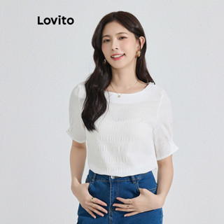 Lovito Blusa Plissada Lisa Elegante Para Mulheres L77ED194
