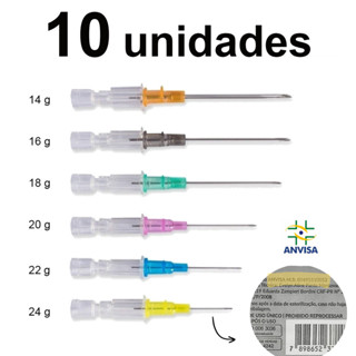 Kit 10 cateter jelco intravenoso Estéril Body piercing 14 16 18 20 22 24 em Oferta na Shopee