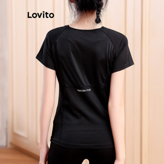 Lovito Camiseta Esportiva Feminina Com Malha Lisa E Contrastante LNL50182