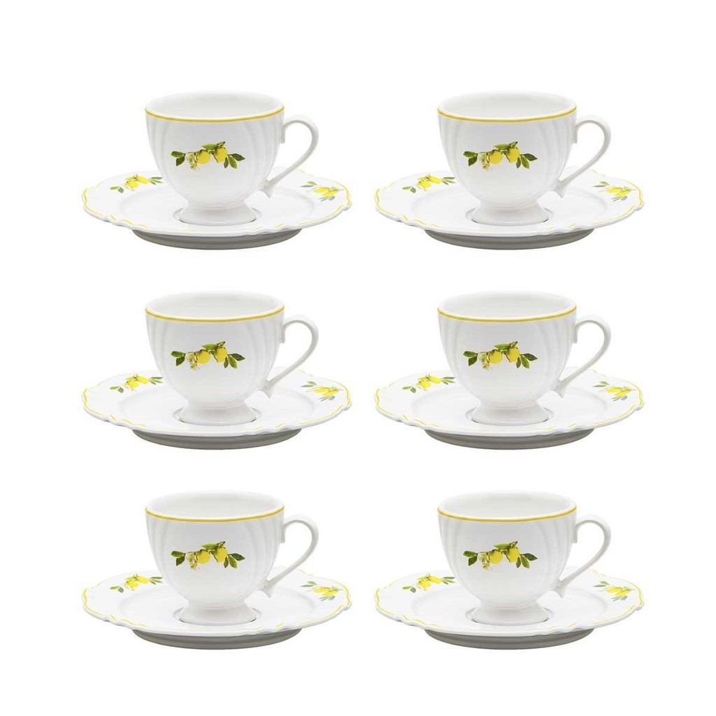 Jogo De 6 Xícaras Grandes 200 Ml Com Pires Soleil Limoni em Oferta na Shopee