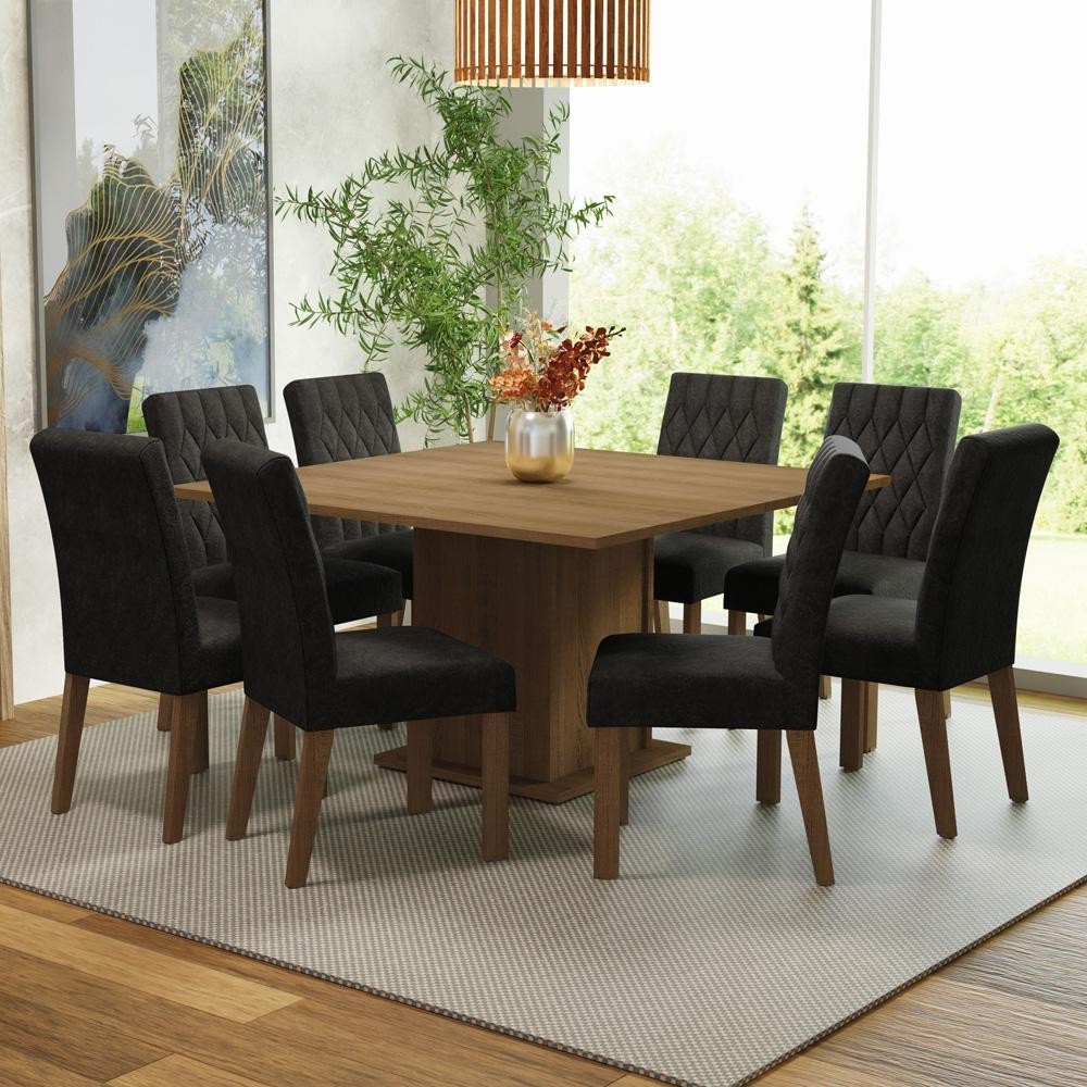 Conjunto Sala de Jantar Mesa Tampo de Madeira 8 Cadeiras Rustic/Oxford Leila Madesa - Home & Living