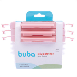 Kit 3 Potinhos Pote Herméticos Papinha Comida Bebê Congelar 100ml Vedação 100% Atoxico Buba Rosa