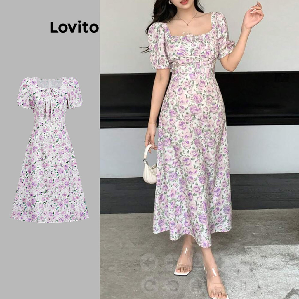 Lovito Vestido Elegante De Verão/Primavera Ditsy Floral Com Cadarço E Zíper Para Mulheres L120ED007 - Women Clothes