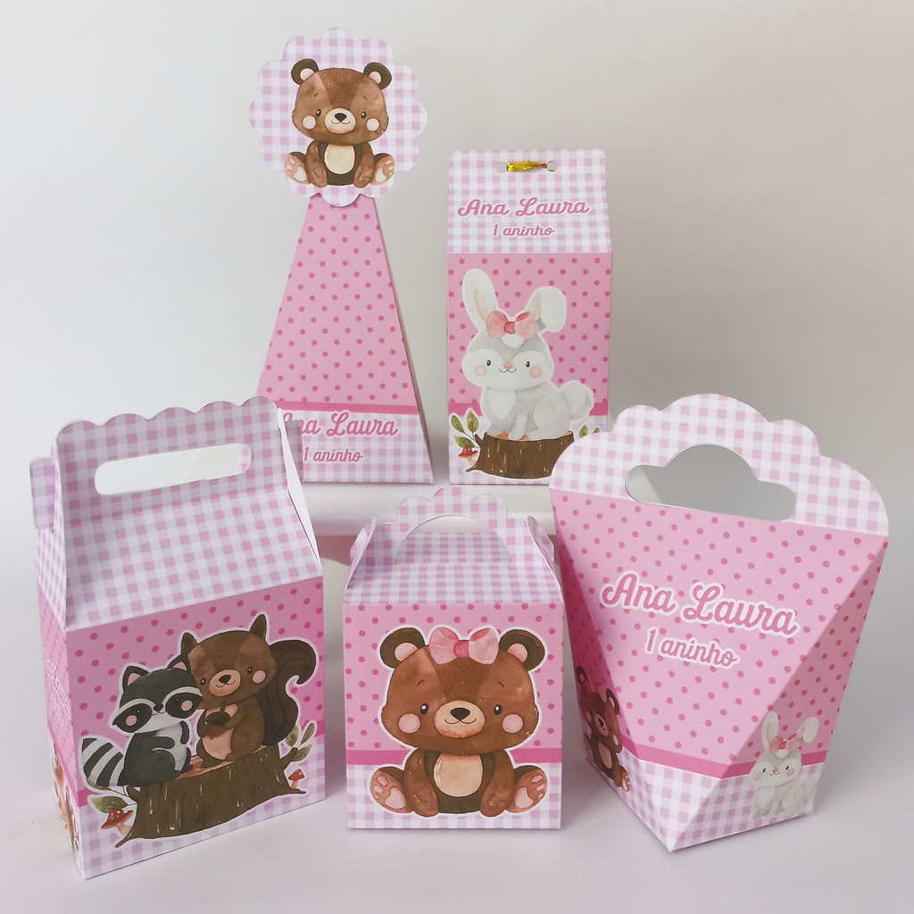 Lembrancinhas Bosque Encantado Aniversário Kit Festa Infantil Caixinhas Personalizadas Pegue e Monte Decoração