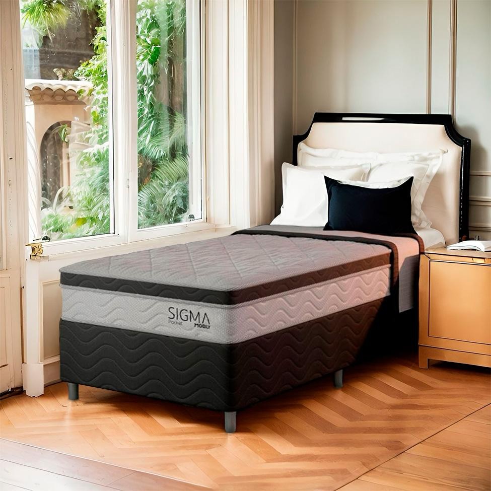 Cama Box com Colchão Solteirão Harold Molas Ensacadas (22x108x198) Branco e Cinza em Oferta na Shopee
