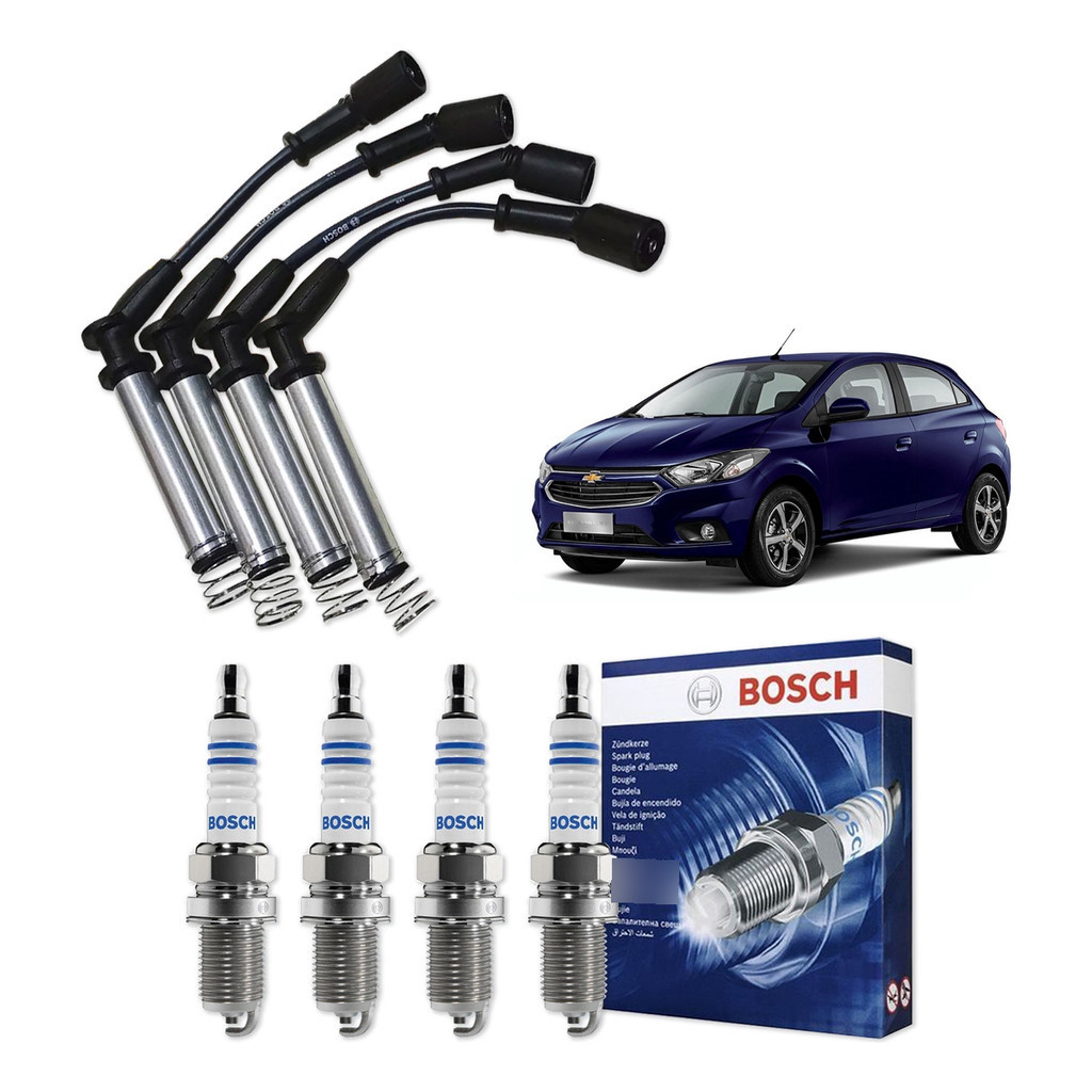 Kit Cabo E Vela de Ignição Original Bosch Chevrolet Onix 1.4 8V Flex 2012 A 2019