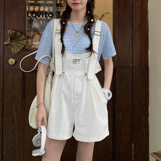 Lovito Casual Jardineira Feminina Lisa com Bolso e Cordão LNE29432 (Branco)