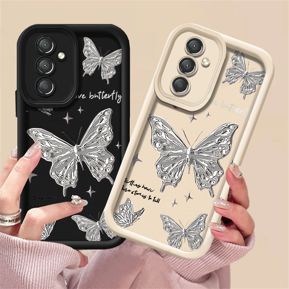 Samsung A54 S23 FE A14 A13 A24 A23 A32 A50 A22 A21S A30S A52 A51 A71 A53 A72 A50S A30S A52S Capa Macia Com Padrão De Borboleta Branca HOSTR