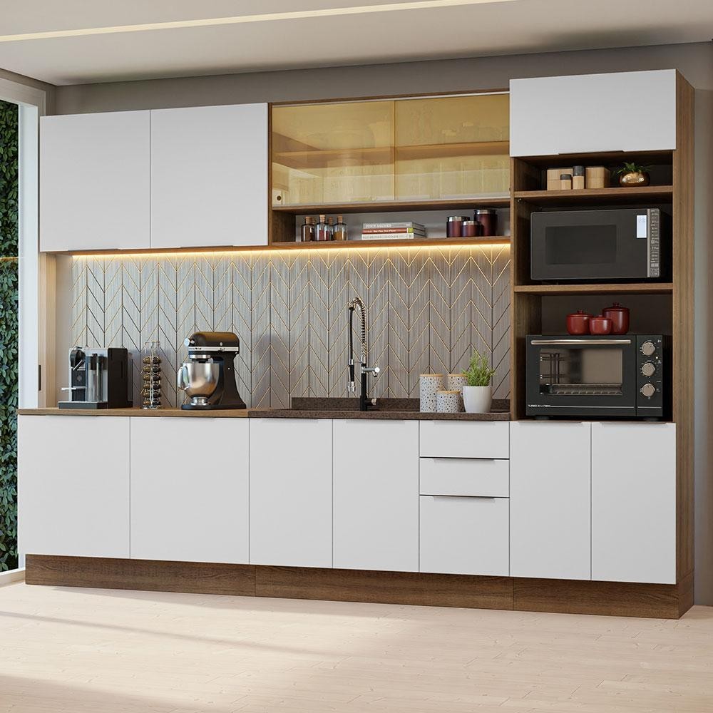 Armário de Cozinha Completa 310cm Rustic/Branco Stella Madesa 02 em Oferta na Shopee