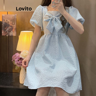 Lovito Vestido Casual Com Laço Liso Para Mulheres LNA43278
