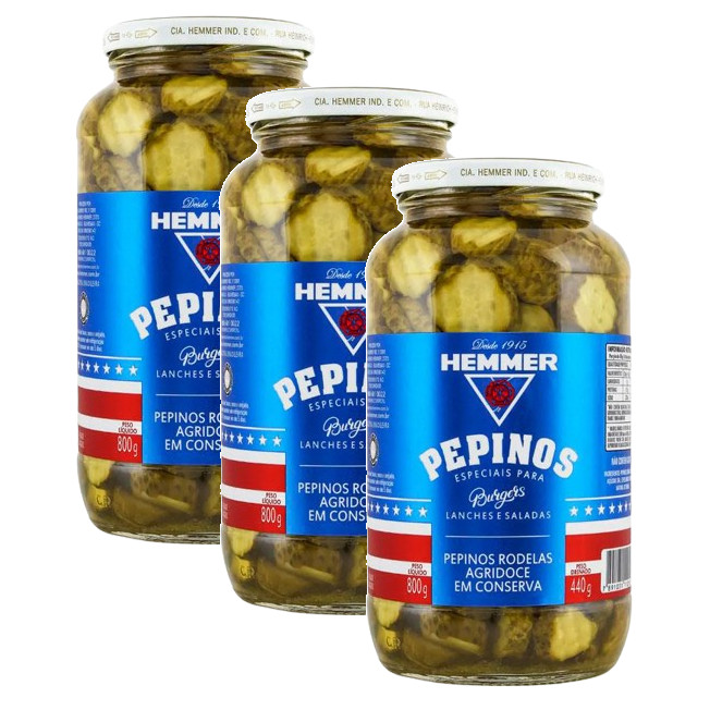 3 PEPINO EM RODELA AGRIDOCE EM CONSERVA BURGUER HEMMER 440G