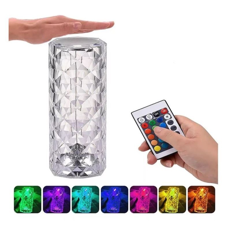 Luminária LED Touch Abajur Cristal Delicado 16 Cores Ajustável Usb Recarregável Decoração Lâmpada de Mesa Projetor de Luz