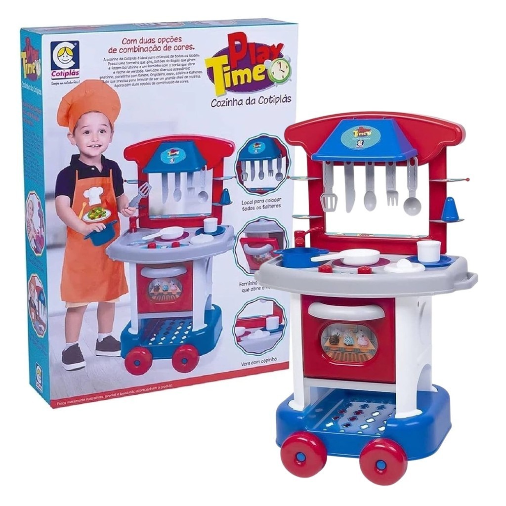 Cozinha Infantil Play Time Azul com Acessórios Cotiplás - 2421 em Oferta na Shopee