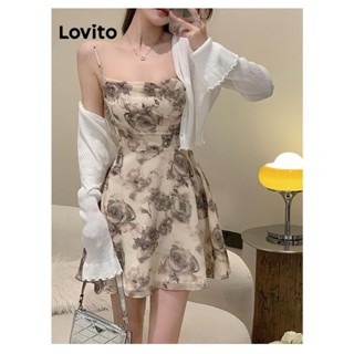 Lovito Vestido Casual Tie-Dye Franzido Com Ombros Frios Para Mulheres LNA42043