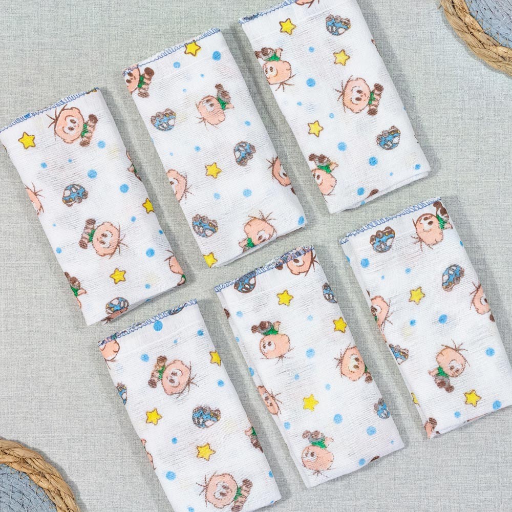 Pano de Boca Kit Com 6 Peças para Bebê Turma da Monica Cebolinha Azul