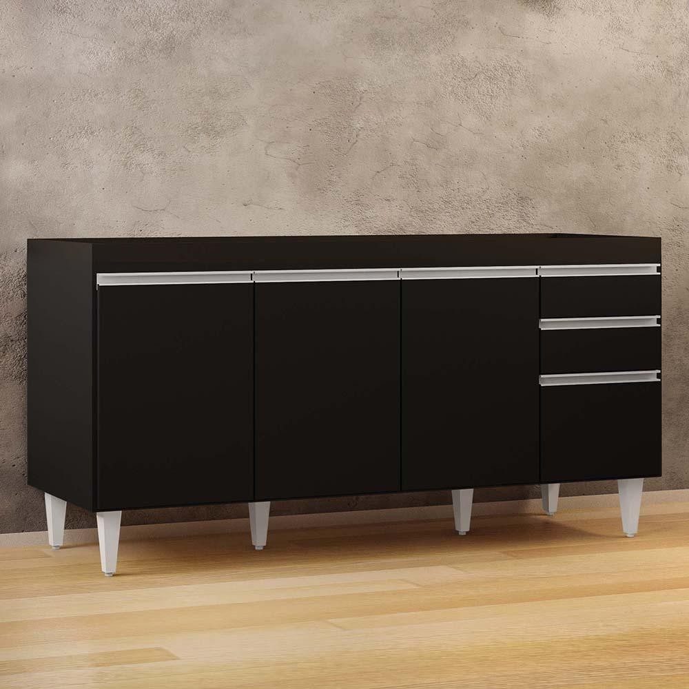 Balcão Gabinete 160cm Sem Tampo 4 Portas 2 Gavetas Arkansas Preto - Lumil Móveis em Oferta na Shopee