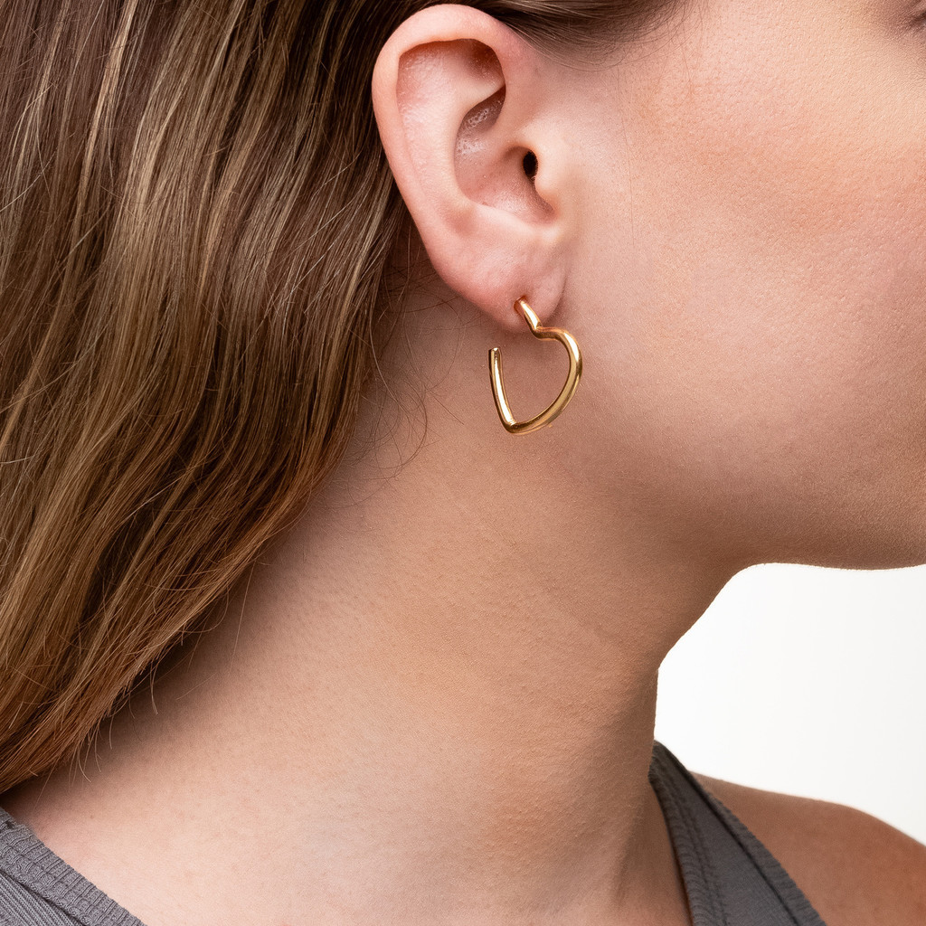 Brinco Argola em Formato Coração Banhado a Ouro 18K - D France Semijóias em Oferta na Shopee