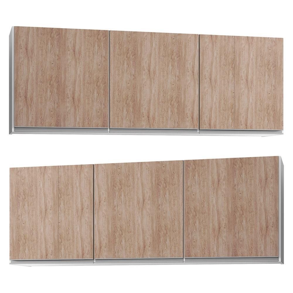 Kit 2 Armários Aéreos 150cm 3 Portas Argélia Branco/Castanho - Lumil em Oferta na Shopee