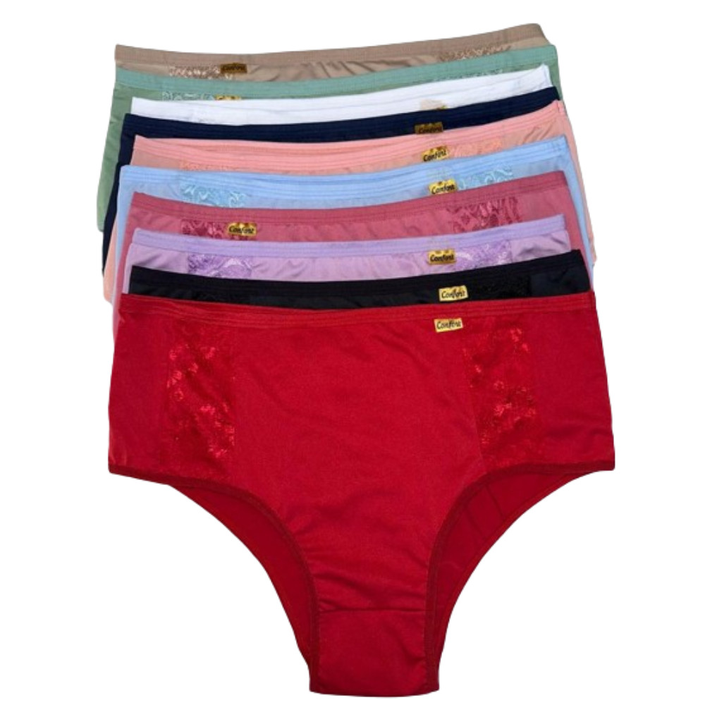 Kit 10 Calcinha Calçola Conforto Com Renda Senhora Tangão Plus Size Cintura Alta Microfibr...