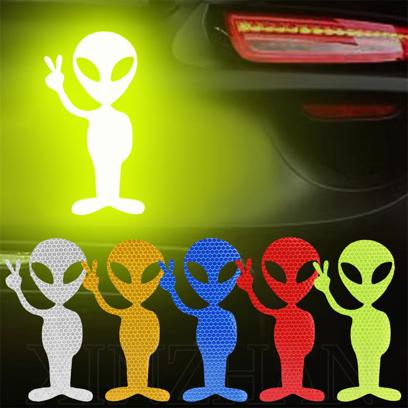 1 Par De Adesivos Refletivos Alienígenas-Acessórios Personalizados Exteriores Automáticos-Adesivo De Aviso De Segurança Para Condução Noturna-Decalques Estilismo De Motocicletas